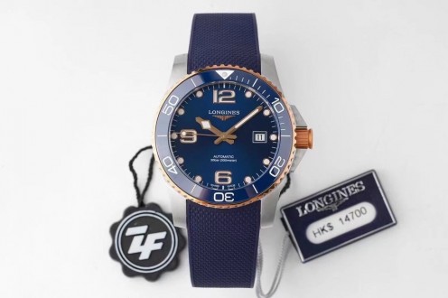 浪琴康卡斯复刻手表价格 ZF厂康卡斯间金蓝盘L3.781.3.98.7胶带潜水腕表